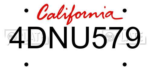 4DNU579 California License Plate
