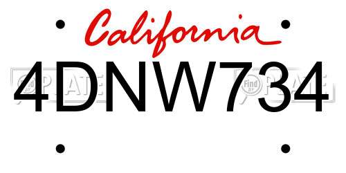 4DNW734 California License Plate