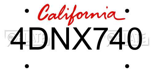 4DNX740 California License Plate