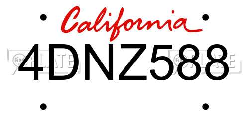 4DNZ588 California License Plate