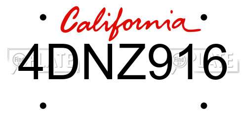 4DNZ916 California License Plate