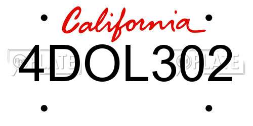 4DOL302 California License Plate