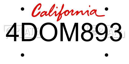 4DOM893 California License Plate