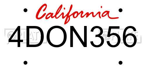 4DON356 California License Plate