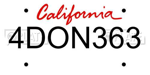 4DON363 California License Plate