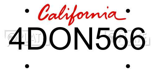 4DON566 California License Plate