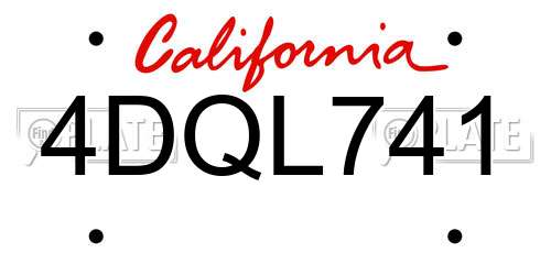 4DQL741 California License Plate