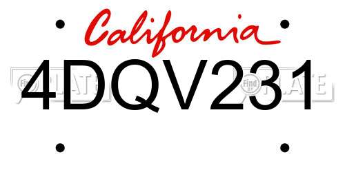 4DQV231 California License Plate