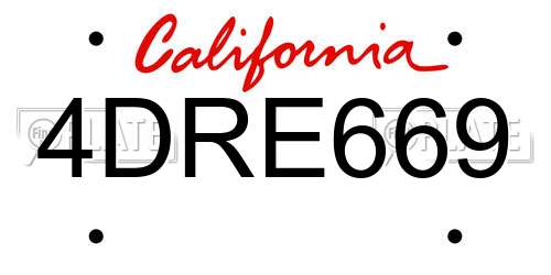 4DRE669 California License Plate