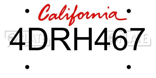 4DRH467 California License Plate