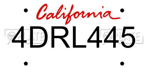 4DRL445 California License Plate
