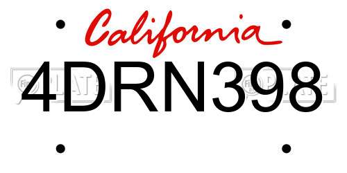 4DRN398 California License Plate