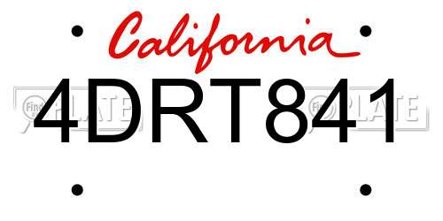 4DRT841 California License Plate