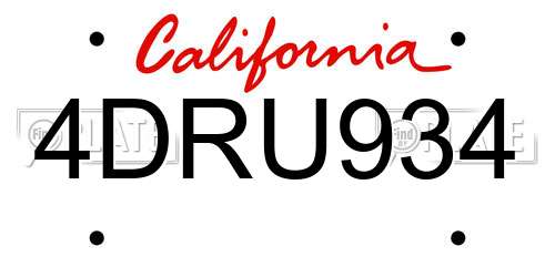 4DRU934 California License Plate