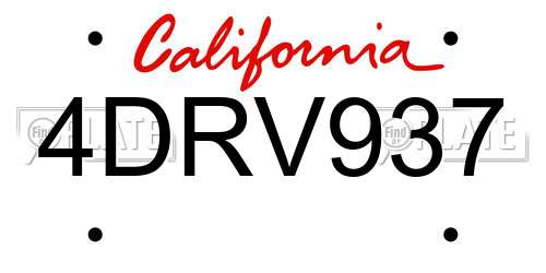 4DRV937 California License Plate