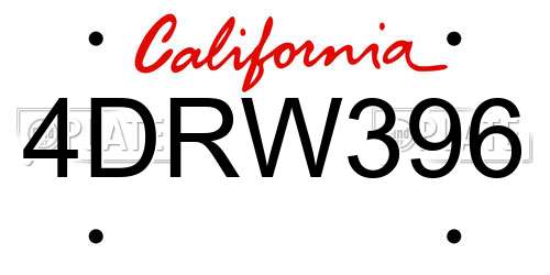 4DRW396 California License Plate