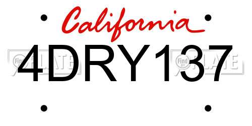 4DRY137 California License Plate