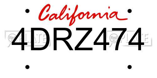 4DRZ474 California License Plate
