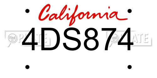 4DS874 California License Plate