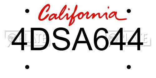 4DSA644 California License Plate