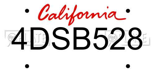 4DSB528 California License Plate