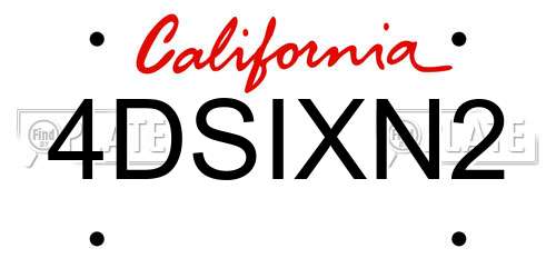 4DSIXN2 California License Plate