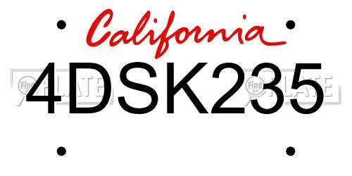 4DSK235 California License Plate