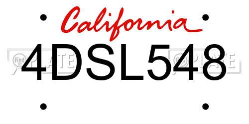 4DSL548 California License Plate