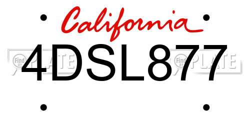 4DSL877 California License Plate