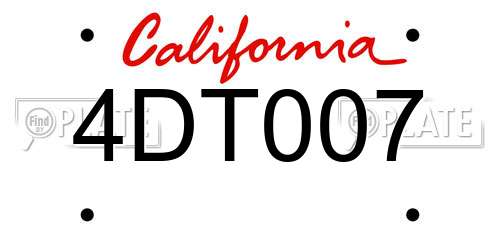 4DT007 California License Plate