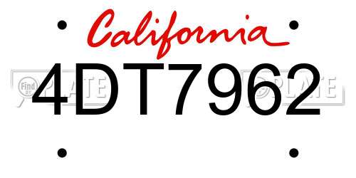4DT7962 California License Plate
