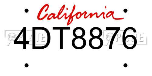 4DT8876 California License Plate