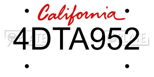 4DTA952 California License Plate