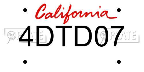 4DTD07 California License Plate