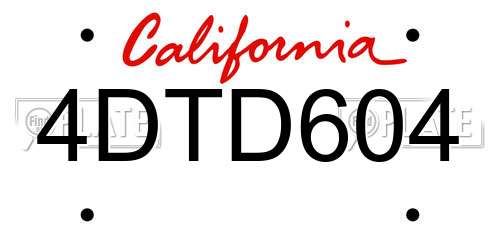 4DTD604 California License Plate
