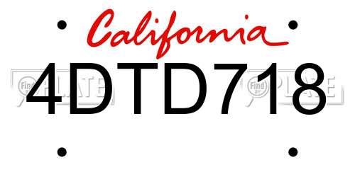 4DTD718 California License Plate