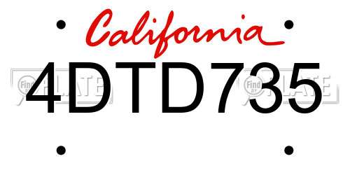 4DTD735 California License Plate