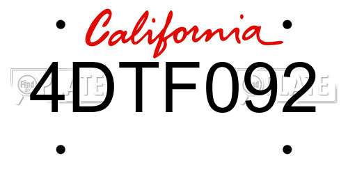 4DTF092 California License Plate