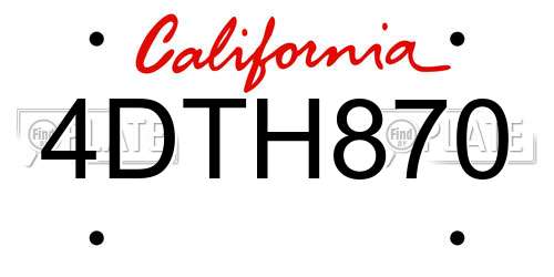 4DTH870 California License Plate