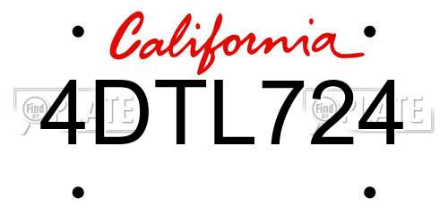 4DTL724 California License Plate