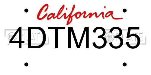 4DTM335 California License Plate