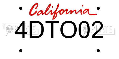 4DTO02 California License Plate