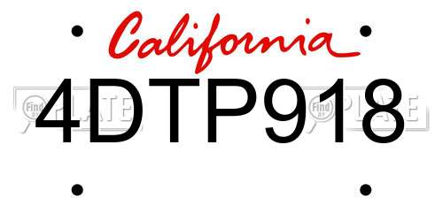4DTP918 California License Plate