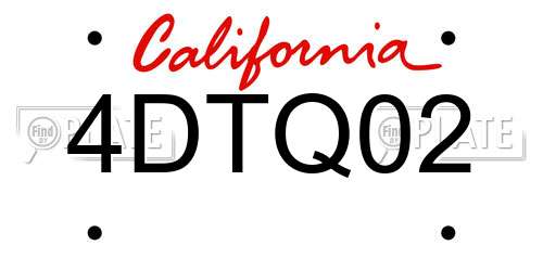 4DTQ02 California License Plate