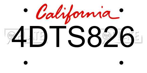 4DTS826 California License Plate