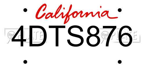 4DTS876 California License Plate