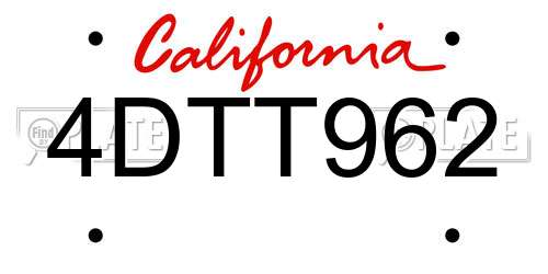 4DTT962 California License Plate