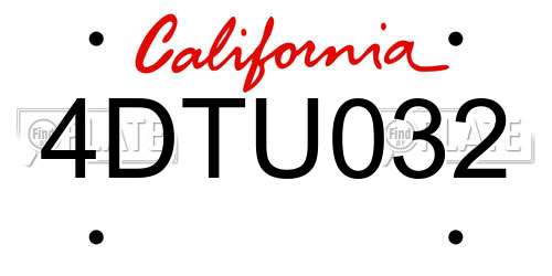 4DTU032 California License Plate