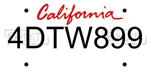 4DTW899 California License Plate
