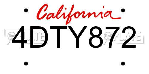 4DTY872 California License Plate